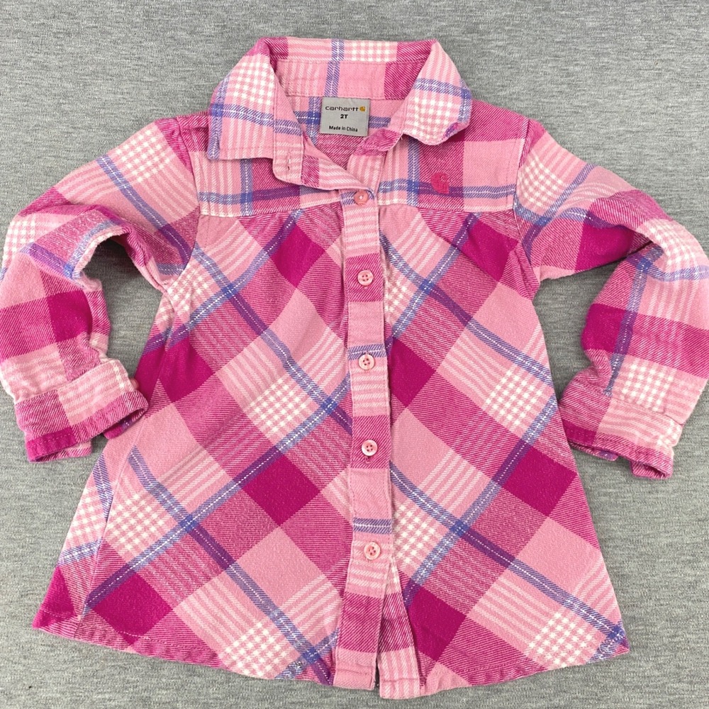 Carhartt Plaid Flannel Shirt Long Sleeve Pink Purple Toddler 2T Granolagirl‎